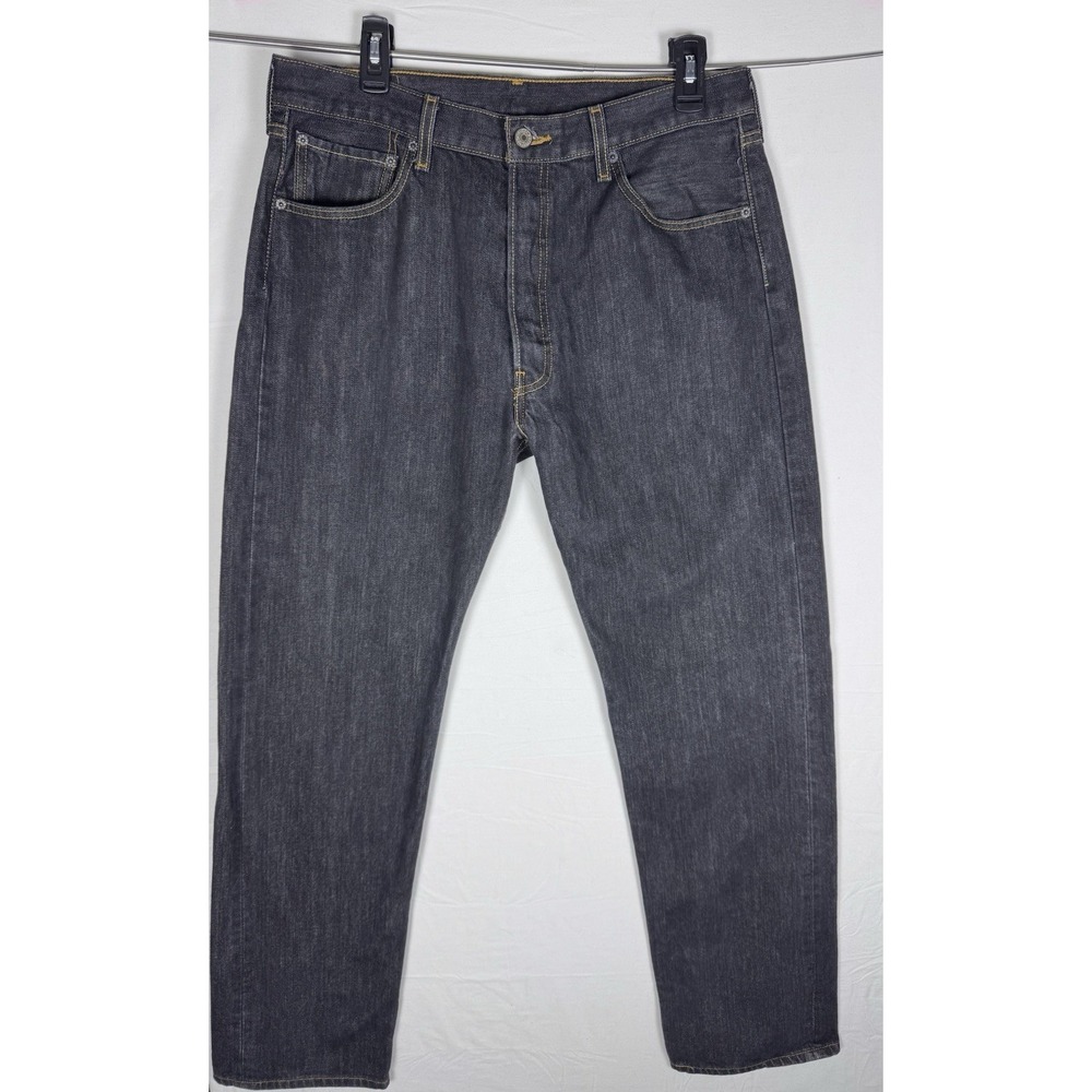 Levi's 501 Jeans Mens 36x36 Dark Wash Button Fly Straight Classic Yellow Stitch